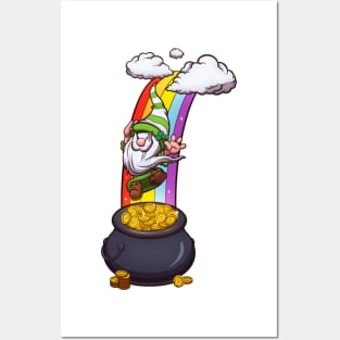 Leprechaun Gnome Falling In Gold Pot Posters and Art